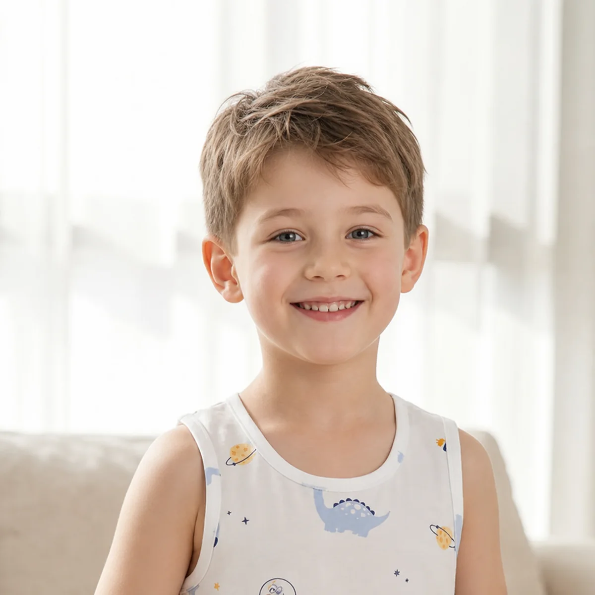 Boys’ Blue-Print Sleeveless Short Set, Summer style 02