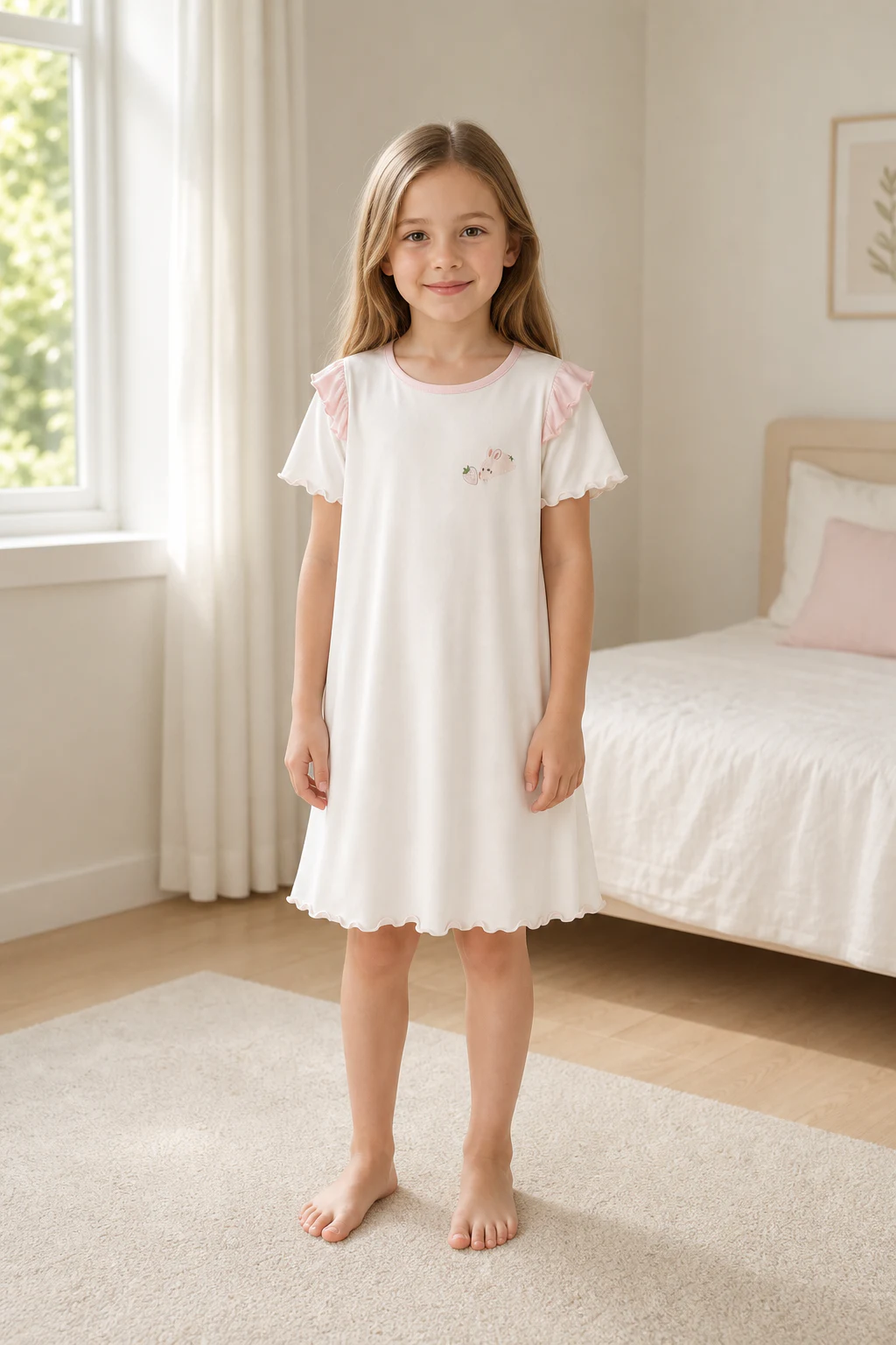 Girls’ White Ruffle-Sleeve Nightdress